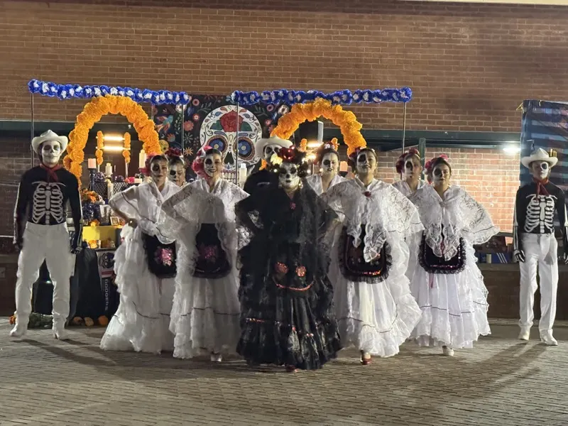 Folklorico group performing Día de los Muertos dance at a Southern California event